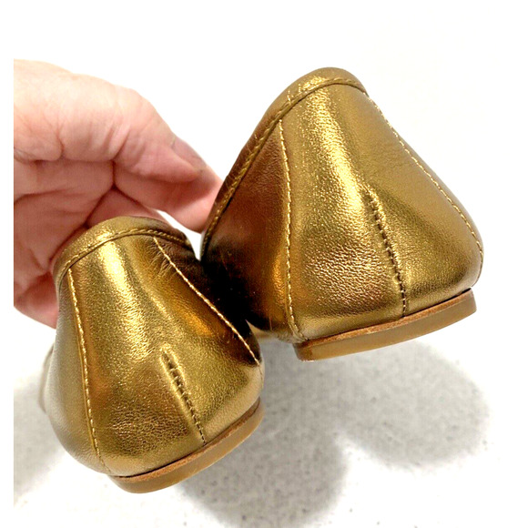 Coach Leona Ballet Flats Golden Metallic Leather Slip On Shoes Horse Bit US 6.5B